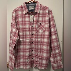 Flag & Anthem Men’s Plaid Button up Long Sleeve Shirt 100% Cotton Pink White NWT